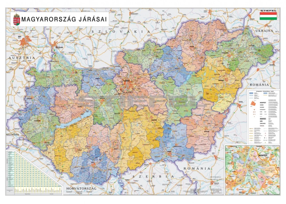 közigazgatási térkép Magyarország közigazgatási térkép a járásokkal fémléces vagy  közigazgatási térkép
