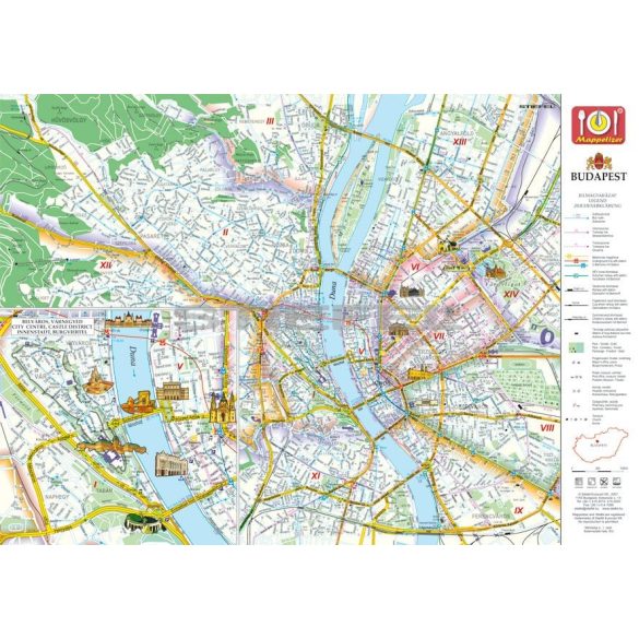 Budapest képekben tányéralátét könyöklő + hátoldalon Budapest belváros térképe