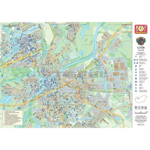 Győr tányéralátét könyöklő + hátoldalon Győr várostérképe