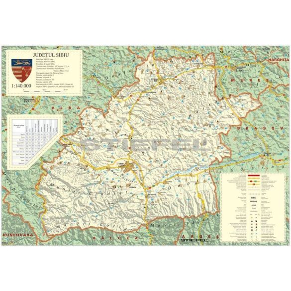 Szeben megye (Románia) térképe, tűzhető, keretes