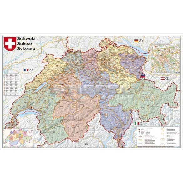 Svájc irányítószámos térképe (fóliás-fémléces)