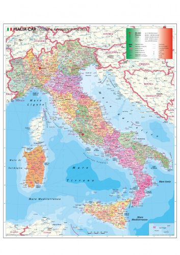 Olaszország irányítószámos térképe, tűzhető, keretes
