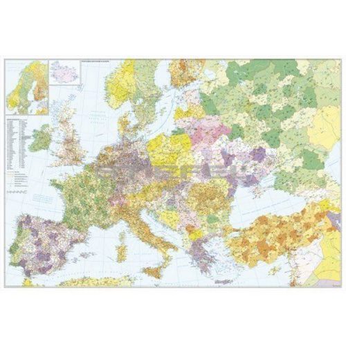 Európa+Törökország postai irányítószámos térképe, keretezett