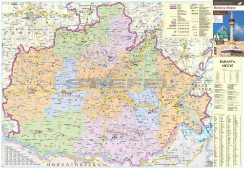 Baranya megye térképe, tűzhető, keretezett térkép