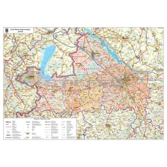 Győr-Moson-Sopron megye térképe, tűzhető, keretes