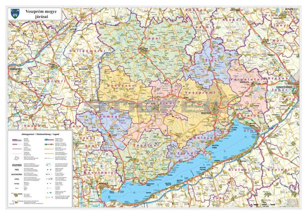 veszprém magyarország térkép Veszprém megye térképe, tûzhető, keretes
