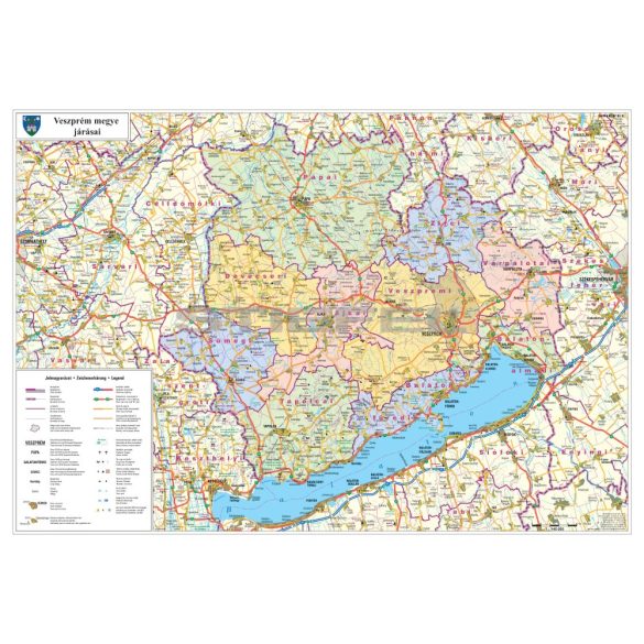 Veszprém megye térképe, tűzhető, keretes