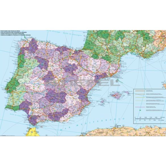 Spanyolország és Portugália postai irányítószámos térképe (fóliás-fémléces)