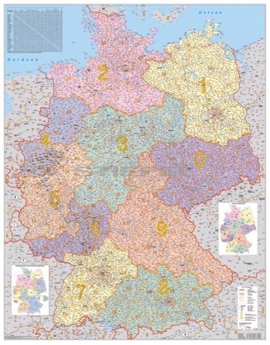 Németország irányítószámos térképe tűzhető, keretes