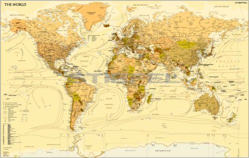 A Föld országai antik stílusú (vintage) világtérkép