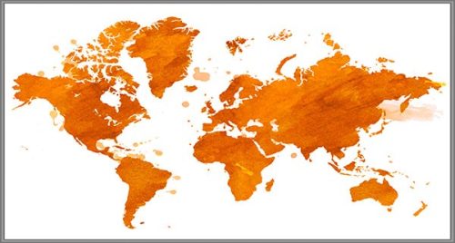 Föld fali dekortérkép narancssárga színben fémléces kivitelben 100x70