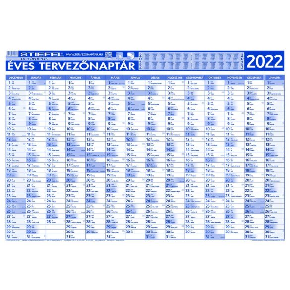 Éves tervezőnaptár (14 havi)/Éves projektnaptár 2022 (12 havi) kétoldalas 100x70, ajándék kék színű filctollal