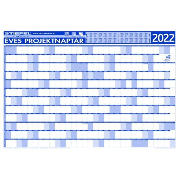 Éves tervezőnaptár (14 havi)/Éves projektnaptár 2022 (12 havi) kétoldalas, fémléces 100x70, ajándék kék színű filctollal