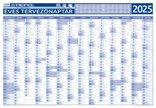 Éves tervezőnaptár (14 havi) fémléces 2025 140x100, ajándék kék színű filctollal