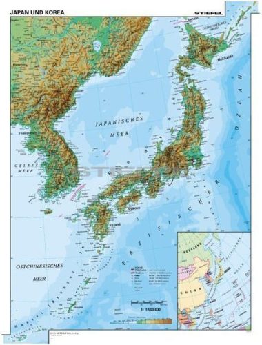 Japán és Korea, domborzati (angol v. német)