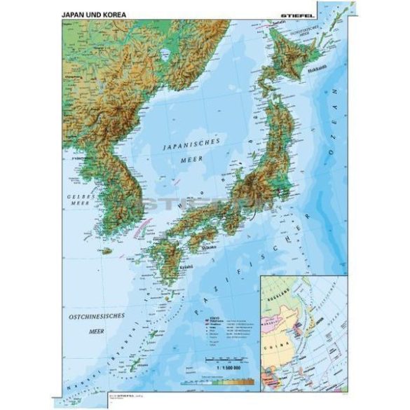Japán és Korea, domborzati (angol v. német)
