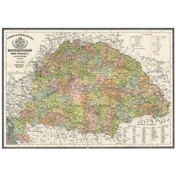 Antik Magyarország térkép könyöklő / Magyarország közigazgatása járásokkal