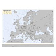  Európa kaparós térkép magyar nyelvű, ezüst bevonattal, ezüst színű fémléccel