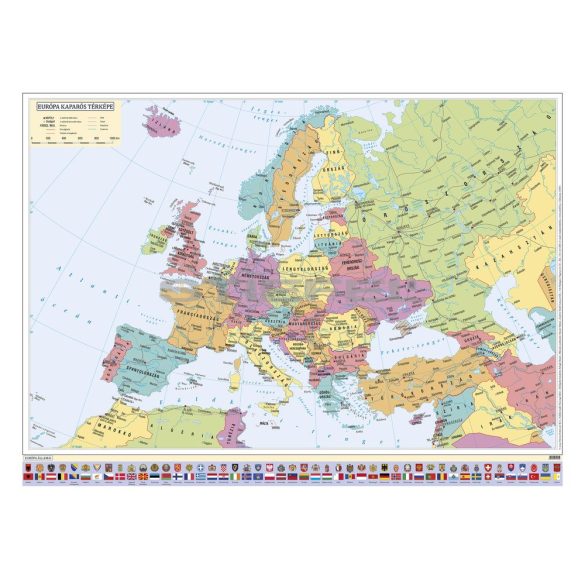 Európa kaparós térkép magyar nyelvű, ezüst bevonattal, ezüst színű fémléccel