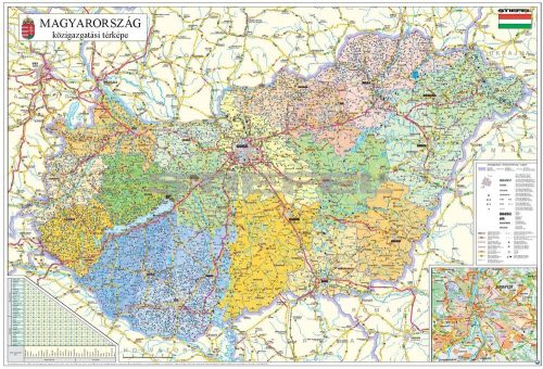 Magyarország közigazgatása és közlekedése keretezett térkép 