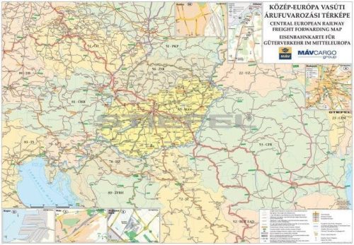Közép-Európa vasúti térképe, tűzhető, keretes