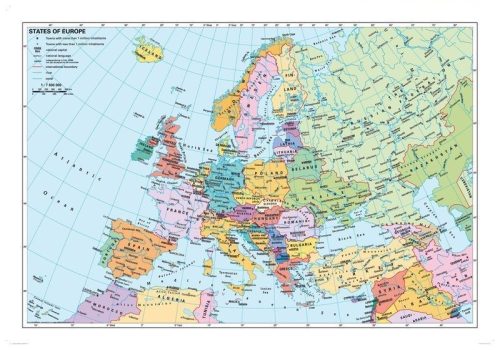 Európa országai, keretezett angol nyelvű térkép