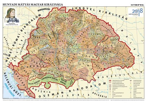 Hunyadi Mátyás magyar királysága térkép, fémléces