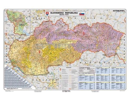 Szlovákia irányítószámos térképe, tűzhető, keretes