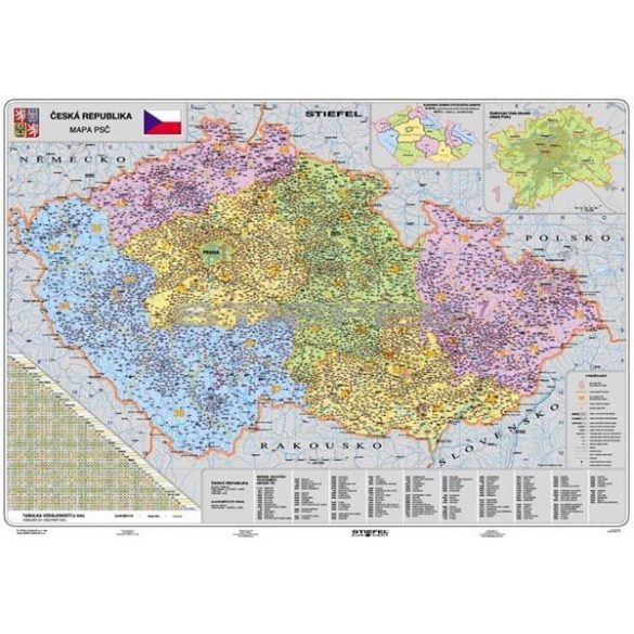 Csehország irányítószámos térképe, fóliázott, faléces