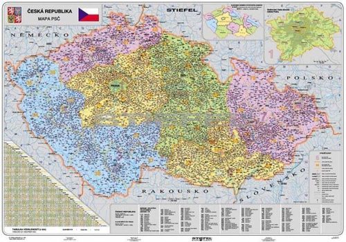 Csehország irányítószámos térképe, tűzhető, keretes