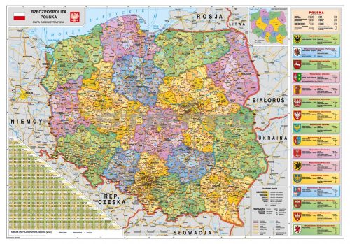 Lengyelország közigazgatása térkép, keretezett, tűzhető
