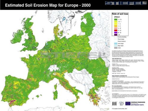 Európai Unió talajeróziós térképe angol nyelven