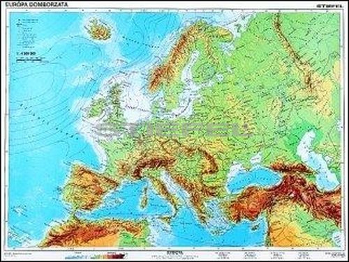 Európa, domborzati térkép duo hátoldalon vaktérképpel