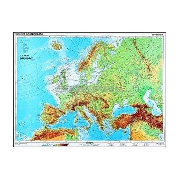 Európa, domborzati térkép duo hátoldalon vaktérképpel