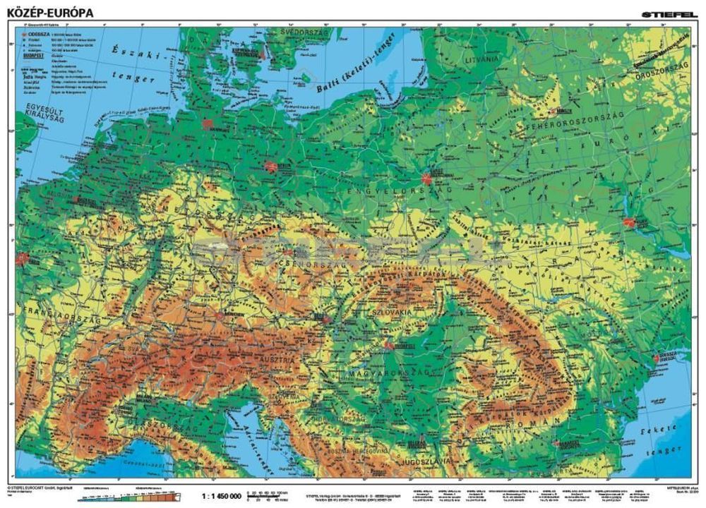 földrajzi térkép európa Közép Európa, domborzati + vaktérkép DUO