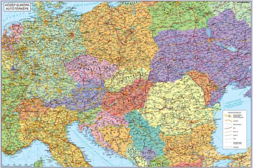 Közép-Európa keretezett autótérkép