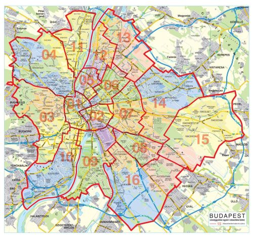 Budapest országgyűlési választókerületei (2025) keretezett térkép, 100x95