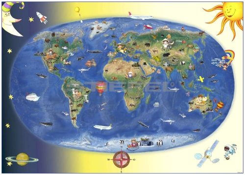 Gyermek világtérkép fóliás-fémléces