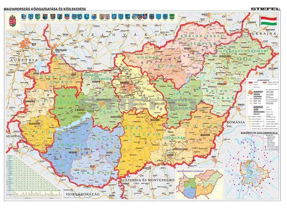 magyarország térkép térkép Magyarország közigazgatása és közlekedése DUO