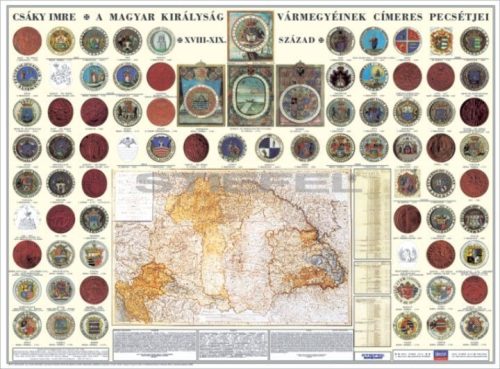 A Magyar Királyság vármegyéinek címerei és pecsétjei tabló, fóliázott, fémléces