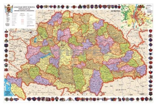 A Magyar Szent korona országai falitérkép, tűzhető, keretes