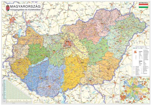 Magyarország közigazgatása a járásokkal térkép matt fóliás-faléces