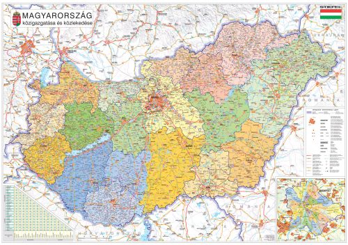 Magyarország közigazgatása térkép fóliázott poszter 140x100 cm