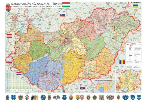 Magyarország közigazgatása címerekkel fóliázott-lécezett 2023