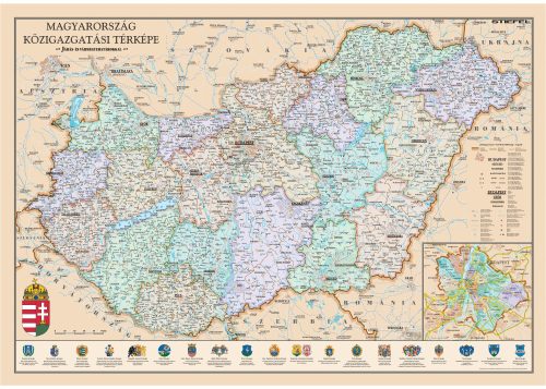 Magyarország közigazgatása térkép antik stílus vármegyehatárokkal