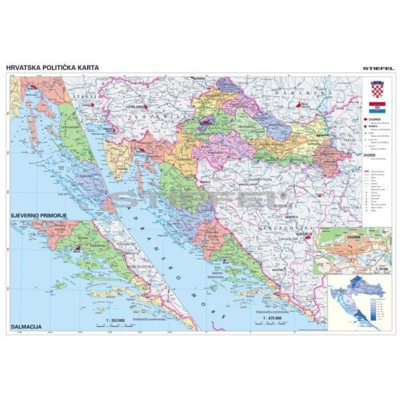 Horvátország közigazgatása térkép, tűzhető, keretes