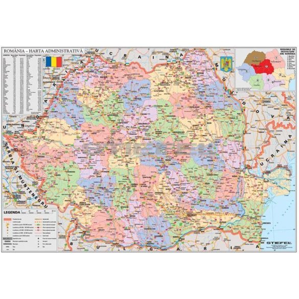 Románia közigazgatási fémléces térkép (román nyelvű)