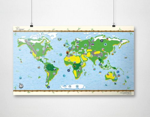 Gyerek világtérkép poszter, matricákkal, egyoldalon fóliázott kivitelben