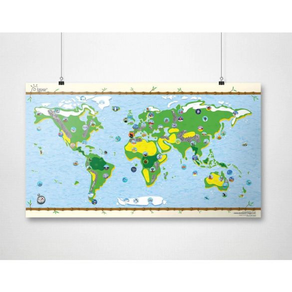 Gyerek világtérkép poszter, matricákkal, egyoldalon fóliázott kivitelben