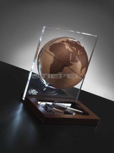 Földgömb asztali ARIA DESK natúr bronz gömb fatalp led világítással plexi váz